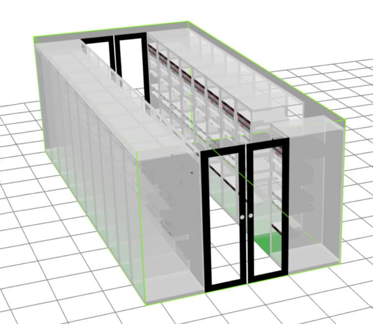 The DCIM software inteliPhy net shows data center rooms, racks, and other infrastructures three-dimensionally.