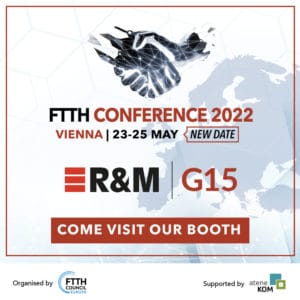 R&M stellt auf der FTTH Conference 2022 in Wien aus. Know-how in der Fertigung von Glasfaserkabeln gebündelt.